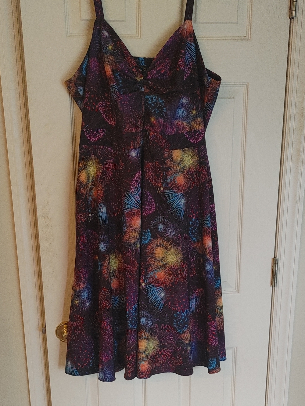 City Chic Firework-Print Spaghetti Strap Dress - Black Multicolor